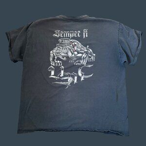 Vintage Black Semper Fi USMC T-Shirt With Bulldog Graphic Front & Back Print Men